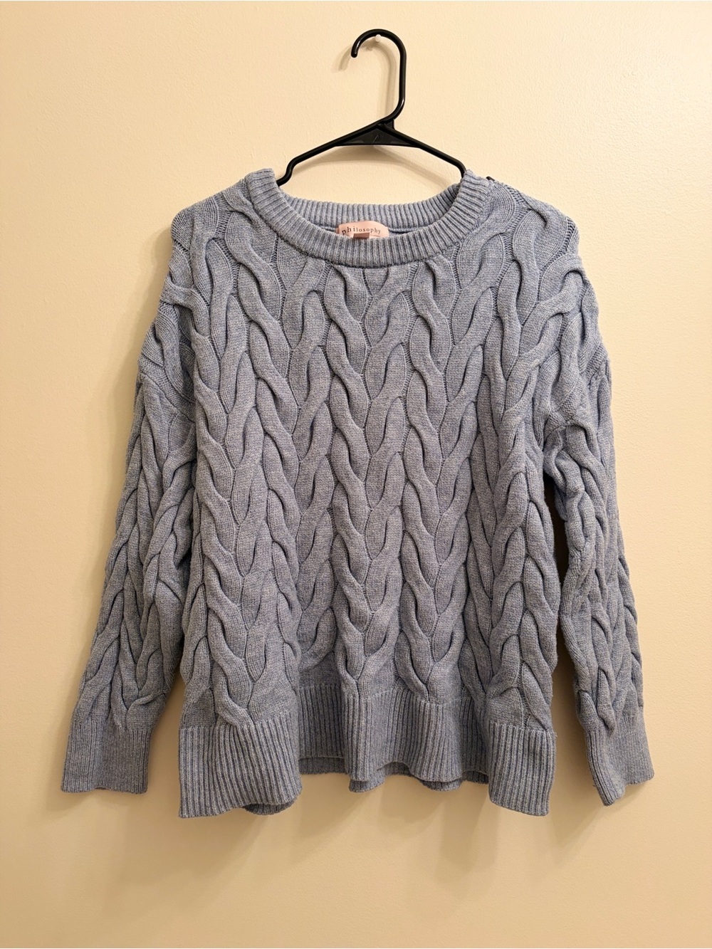 Philosophy Light Blue Cable-Knit Crewneck Sweater